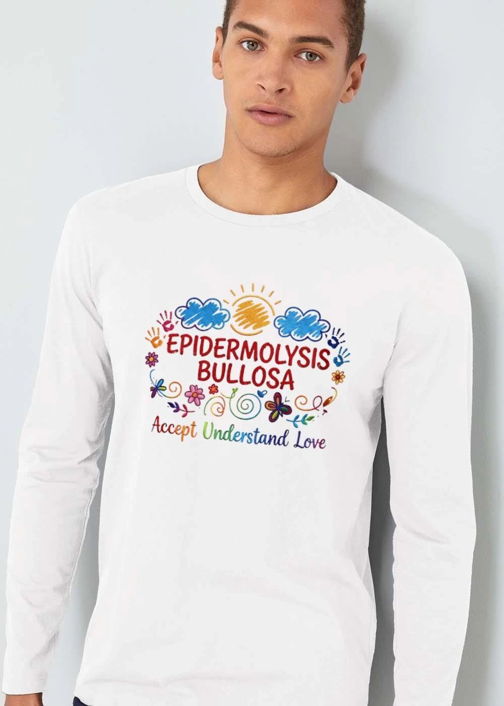 Epidermolysis Bullosa Accept Understand Love Colorful Sun Clouds Handprints Butterfly Flowers shirt