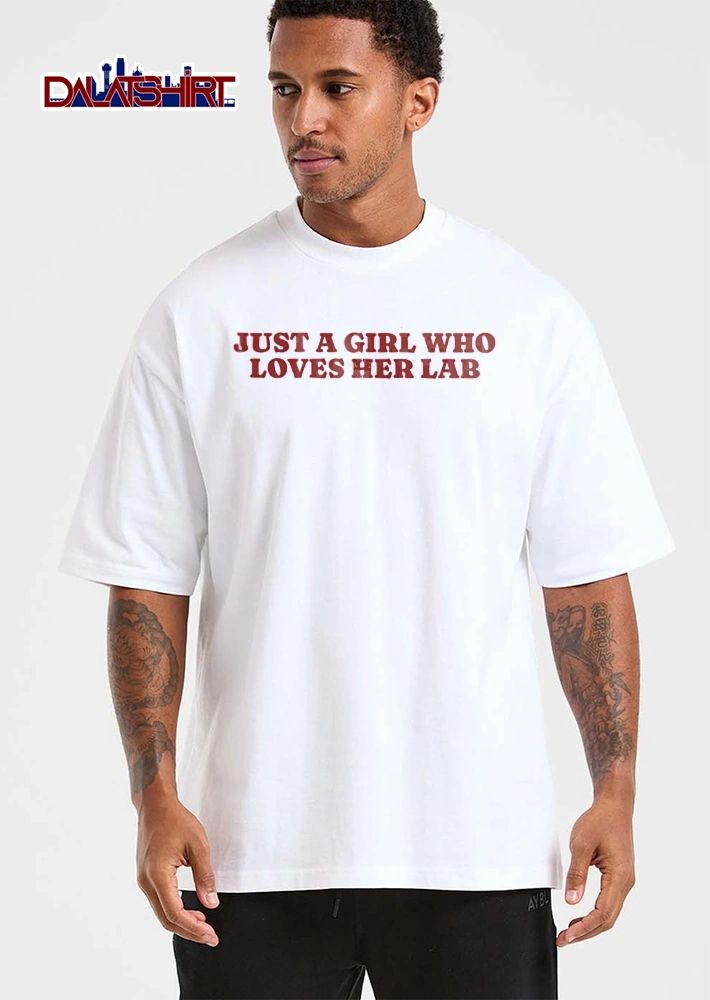 Just A Girl Who Loves Her Lab Red Beveled Serif Lettering shirt