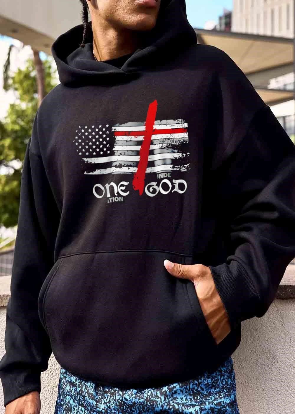 One Nation Under God Distressed American Flag Red Christian Cross shirt