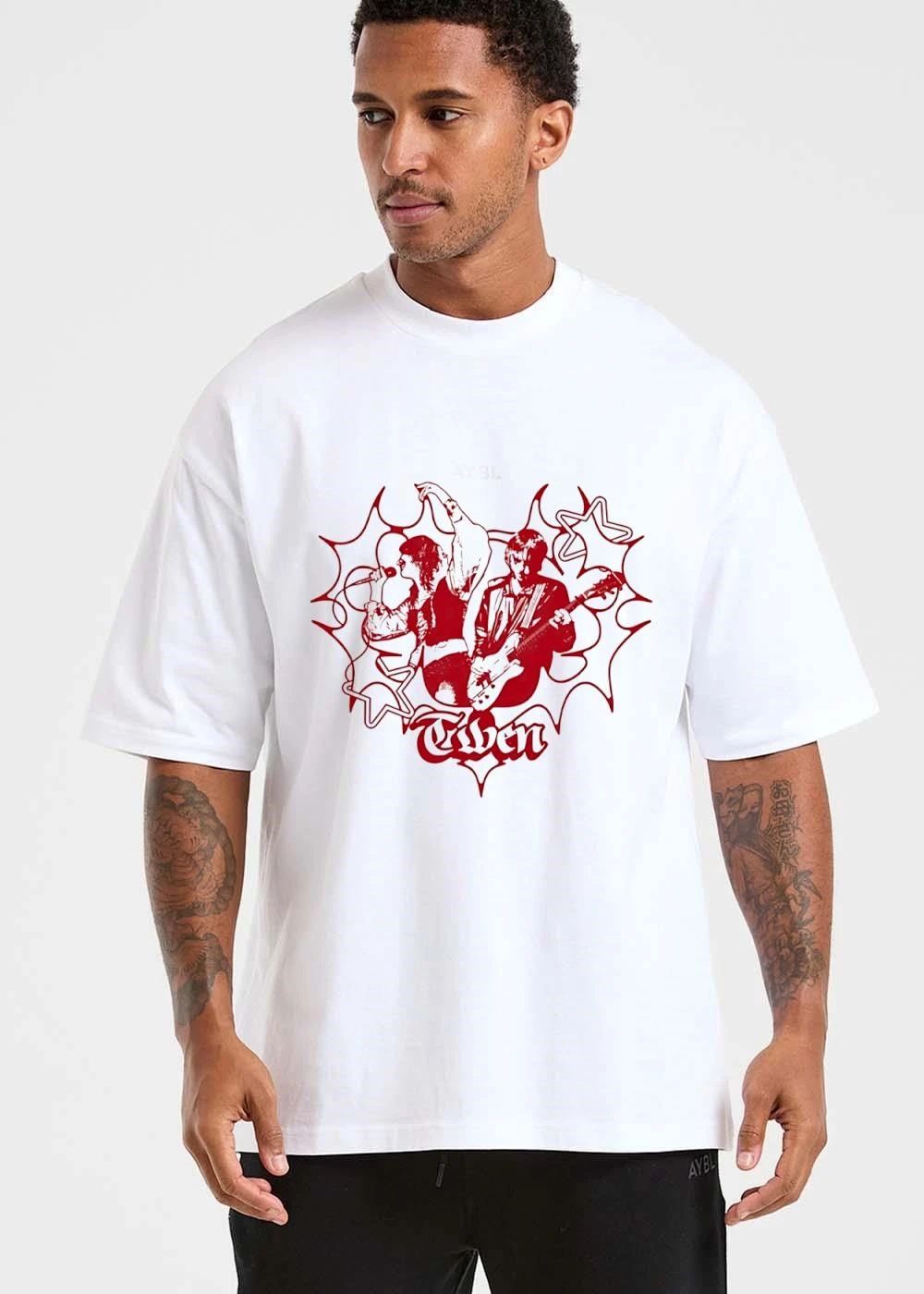Twen Red High Contrast Singer Guitarist Stars Heart Outline shirt