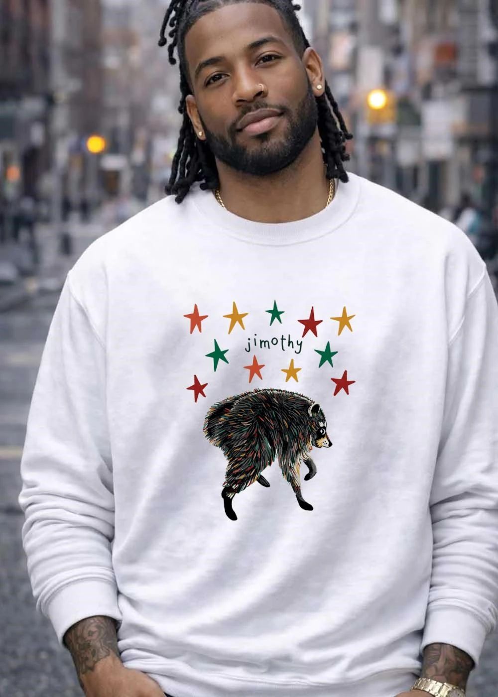 Starry Jimothy Colorful Bear Illustration Whimsical Animal Art Shirt