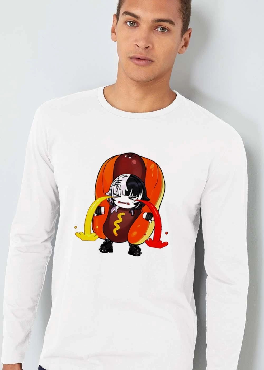 Chibi Anime Girl Hotdog Costume Crying Ketchup Mustard Cartoon shirt