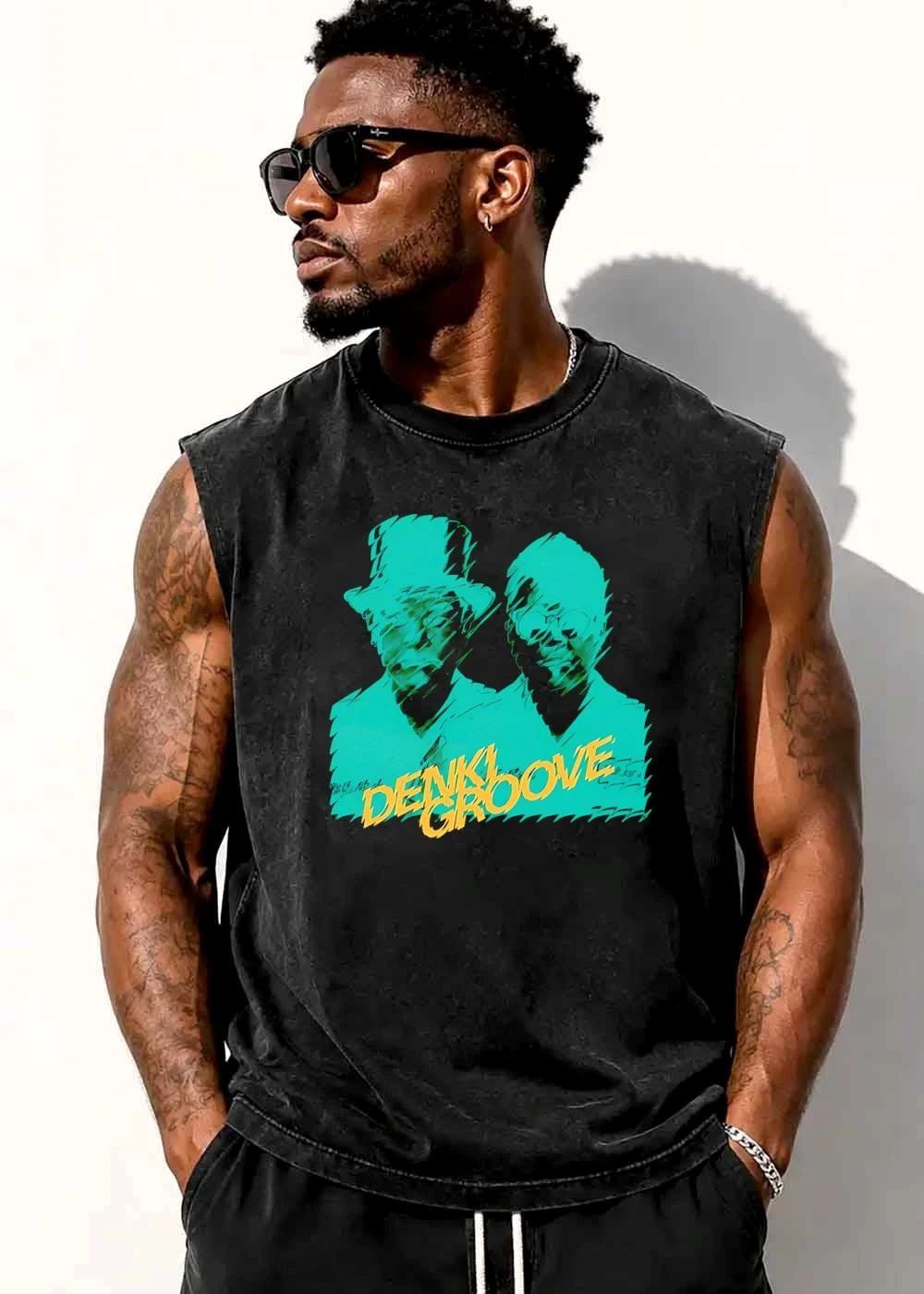 Denki Groove Distortion Teal Silhouette Portraits Glasses Tophat shirt