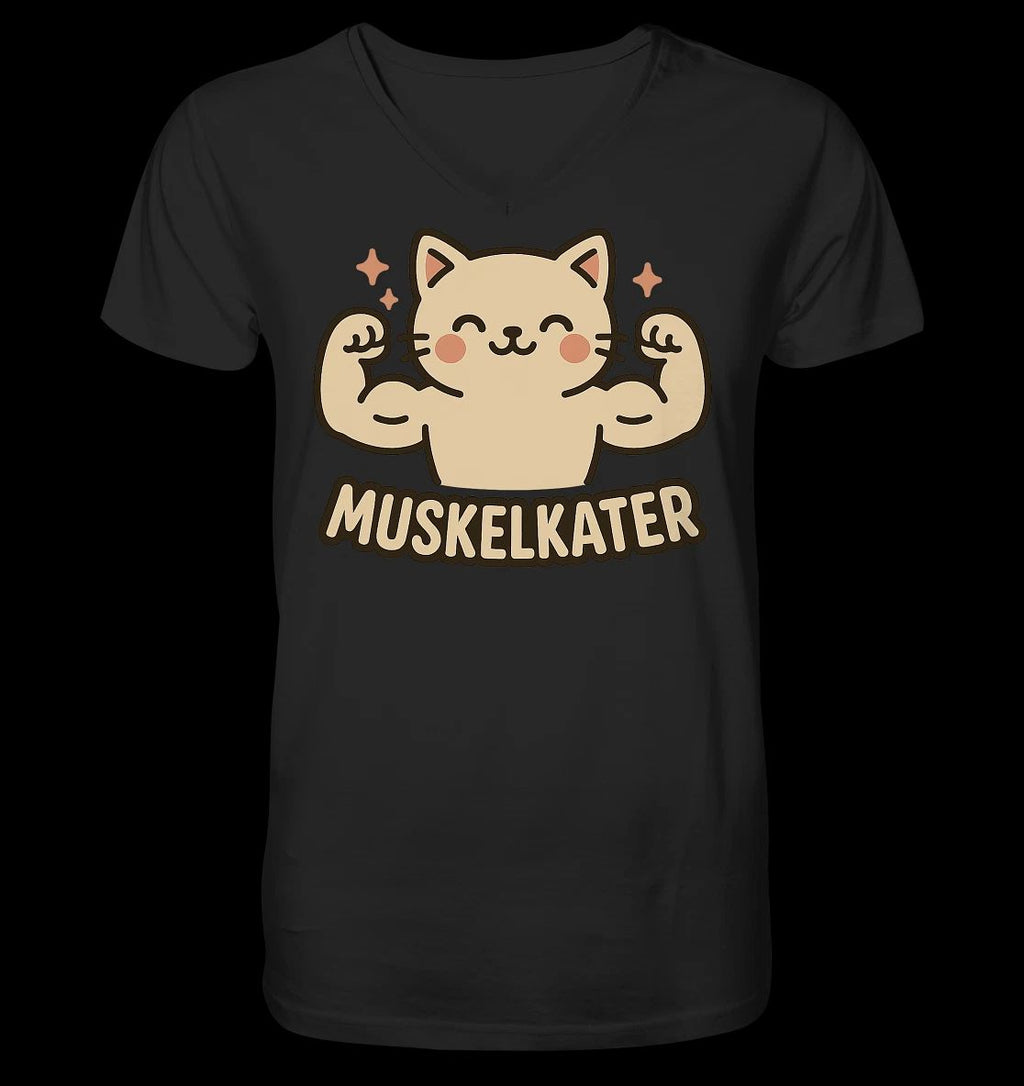 Muscle Soreness - Mens V-Neck T-Shirt | Fitness Cat Gym Strength Sports Anime