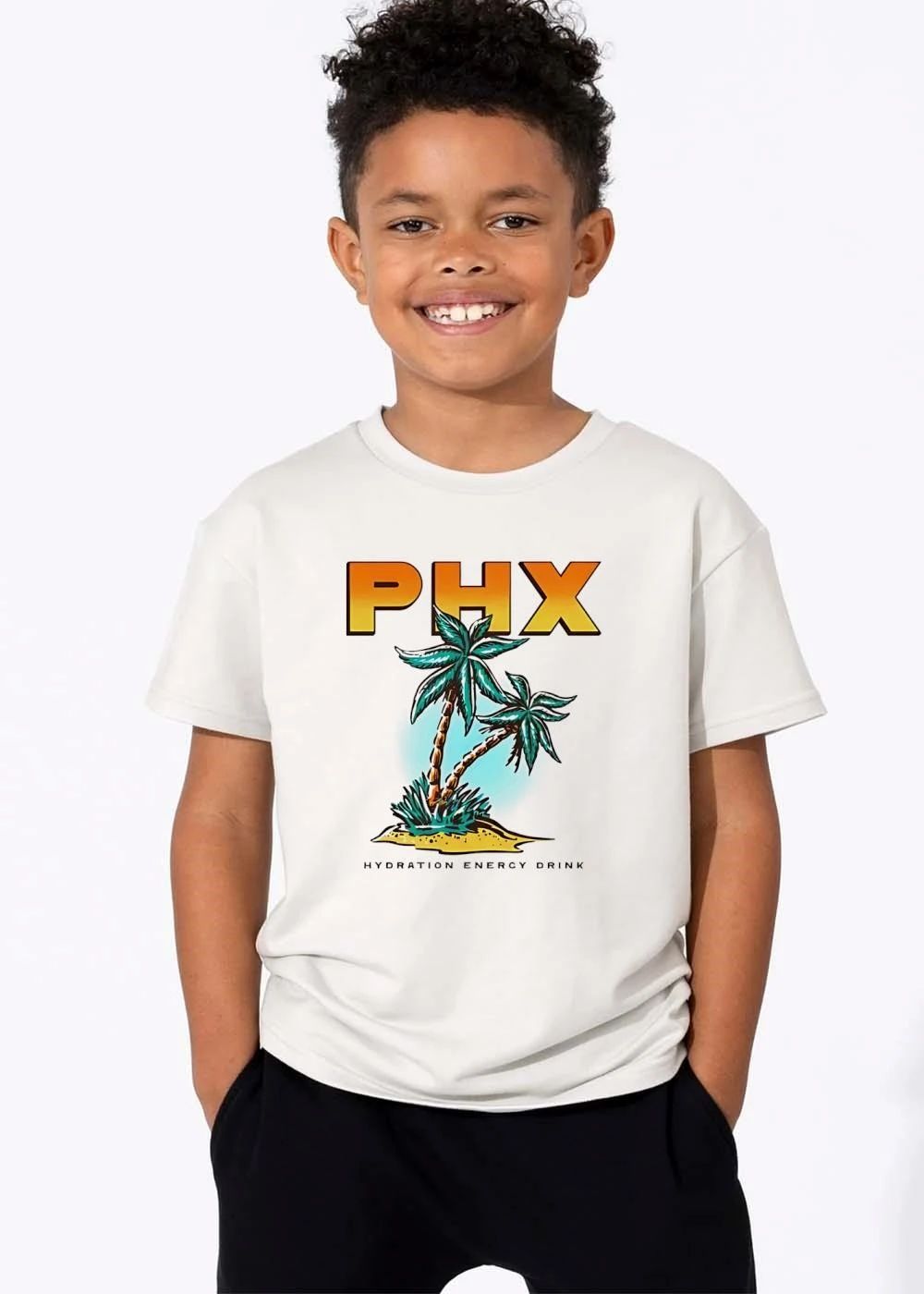 Phx Hydration Energy Drink Teal Palm Trees Tropical Sand Island shirt
