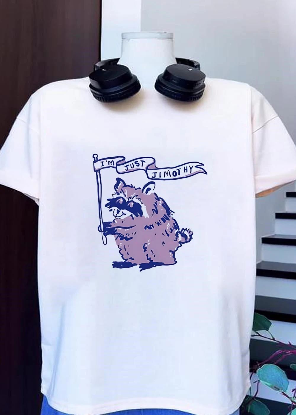 Cute Raccoon Holding a Flag I Am Just Jimothy shirt