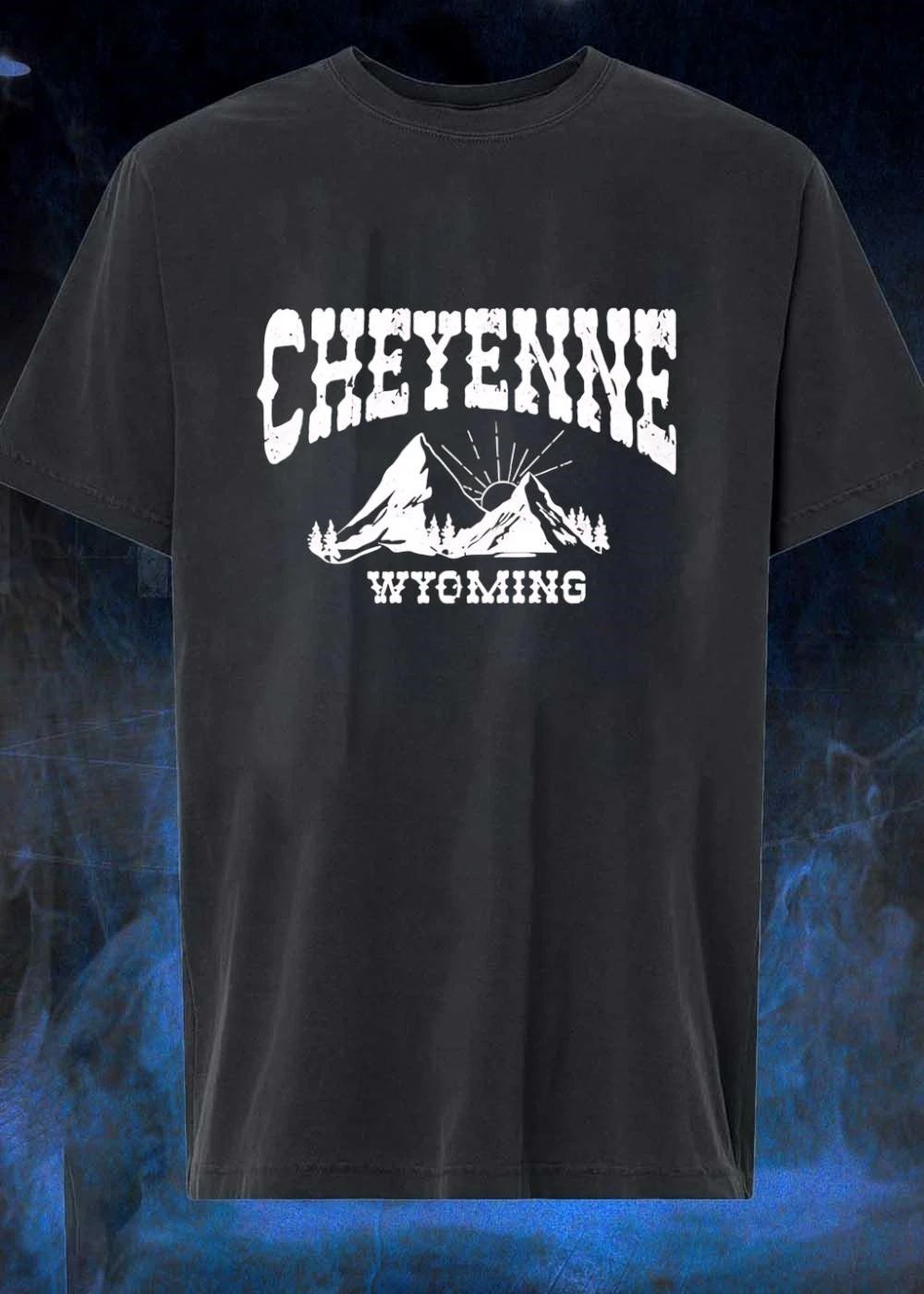 Cheyenne Wyoming Mountains Silhouette Sun Trees Apparel T-Shirt