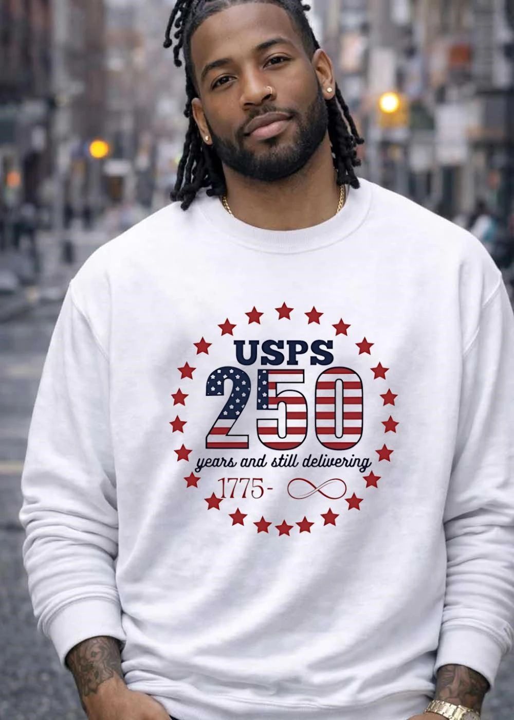 Usps 250 Years And Still Delivering 1775 Infinity Red Stars US Flag Circle shirt