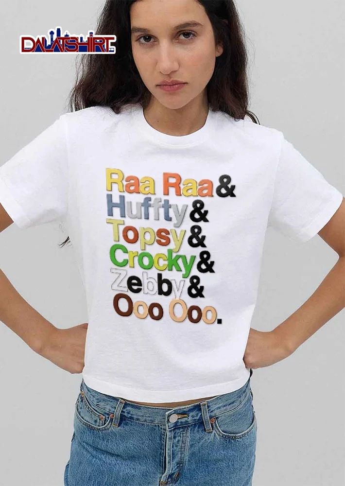 Raa And Huffty Topsy Crocky Zebby Ooo Colorful Stacked Typography Text shirt