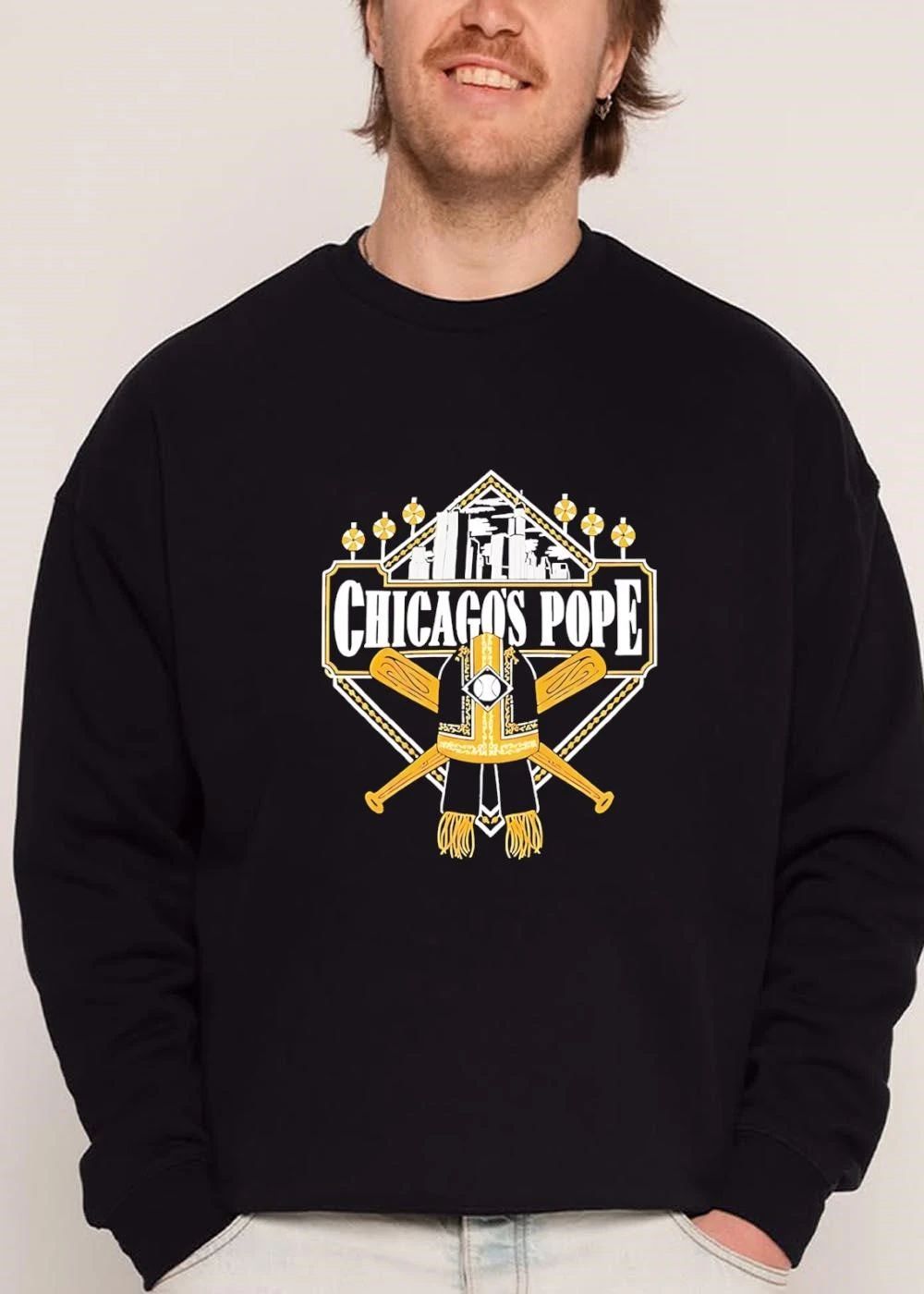 Chicagos Pope Papal Mitre Stole Crossed Golden Baseball Bats Skyline Diamond shirt
