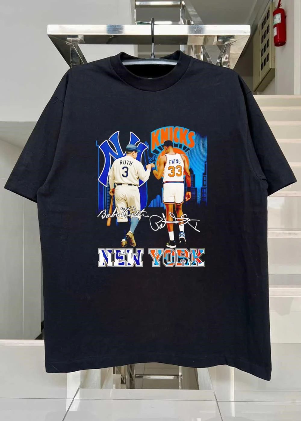Babe Ruth and Patrick Ewing Fist Bump New York Yankees Knicks T-Shirt