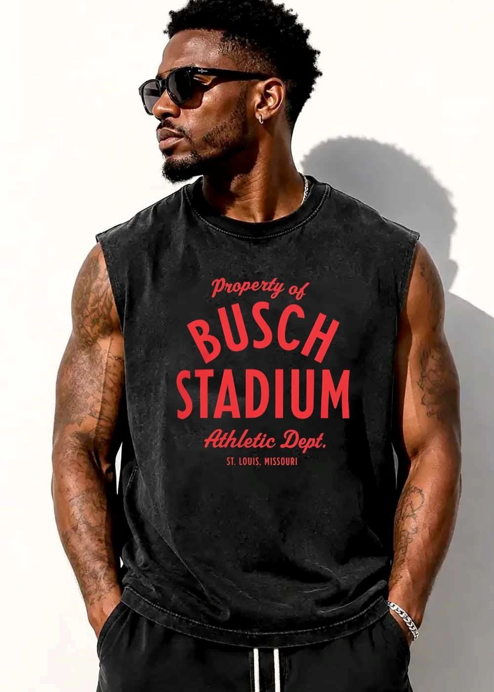Property Of Busch Stadium Athletic Dept St Louis Missouri Red Curved Typography shirt