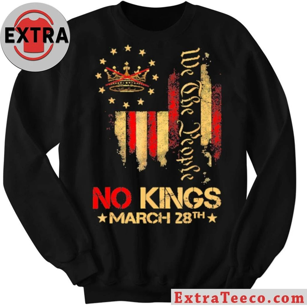 Original No Kings Vintage America Flag 1776 No Kings March 28 Anti-Trump T-Shirt