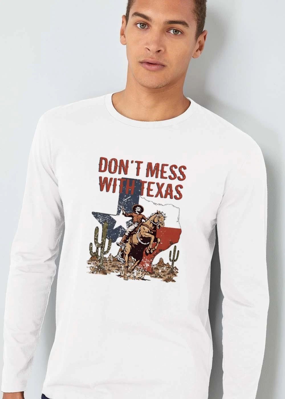 Dont Mess With Texas Cowboy Riding Rearing Horse State Map Desert Cactus Distressed Retro shirt