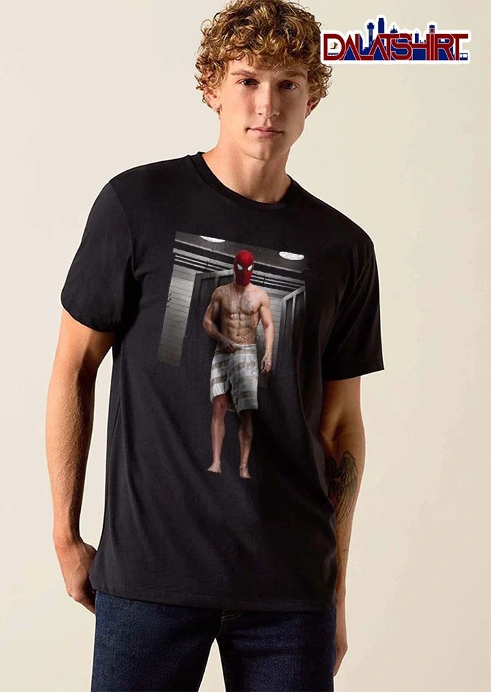 Shirtless Muscular Superhero Red Mask White Striped Towel Photo shirt