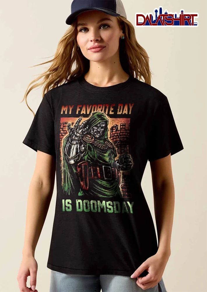 My Favorite Day Is Doomsday Hooded Masked Villain Brick Wall Comic shirt