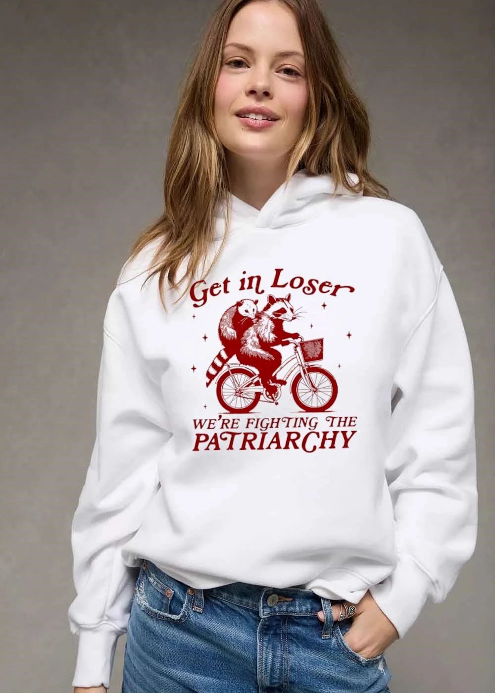 Get In Loser Were Fighting The Patriarchy Opossum Raccoon Bicycle shirt