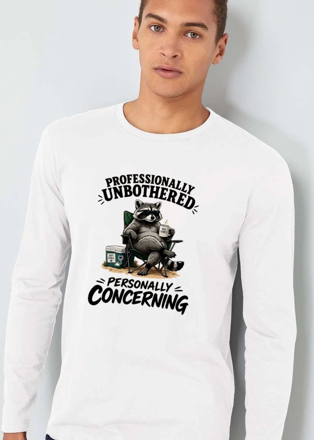 Professionally Unbothered Personally Concerning Raccoon Sunglasses Lawn Chair Cooler Cartoon shirt