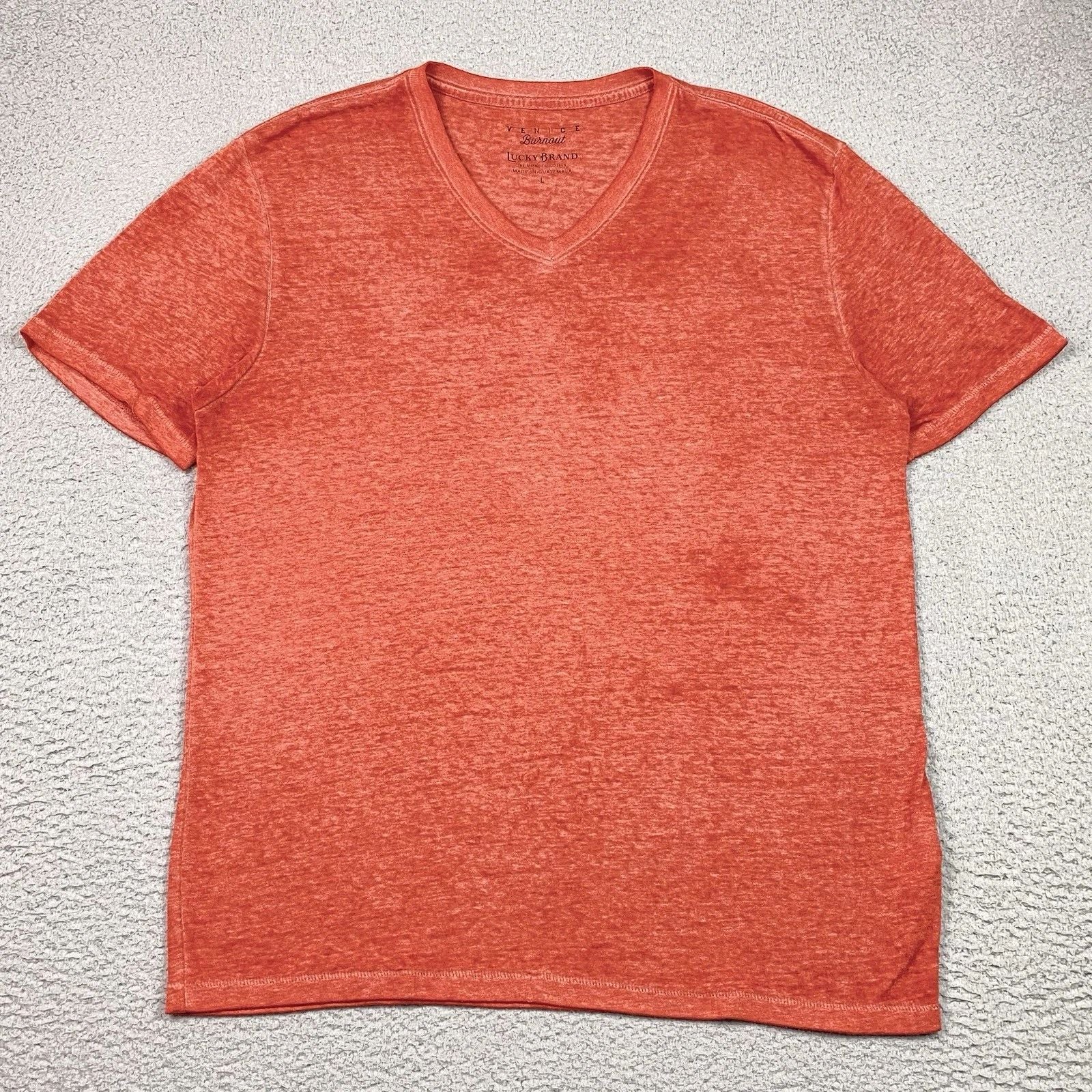 Lucky Brand Venice Burnout Men's Size L Red Short Sleeve V Neck T Shirt Light