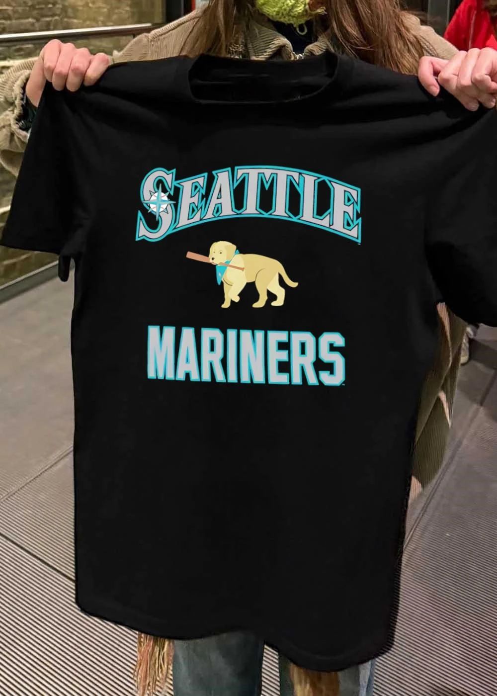 Seattle Mariners Golden Retriever Puppy Holding Baseball Bat Shirt