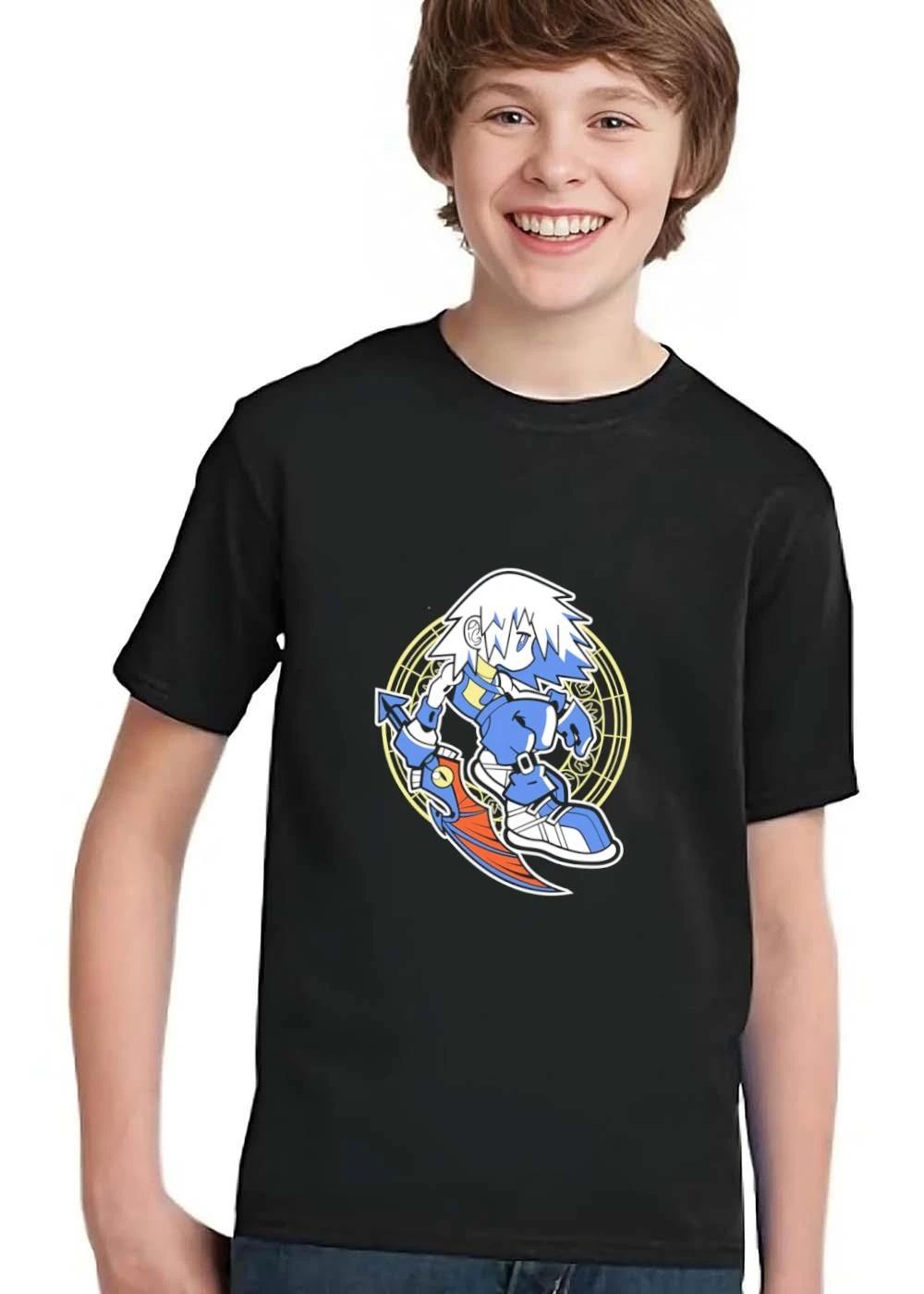 Cartoon Anime Warrior Spiky White Hair Holding Winged Sword Magic Circle shirt