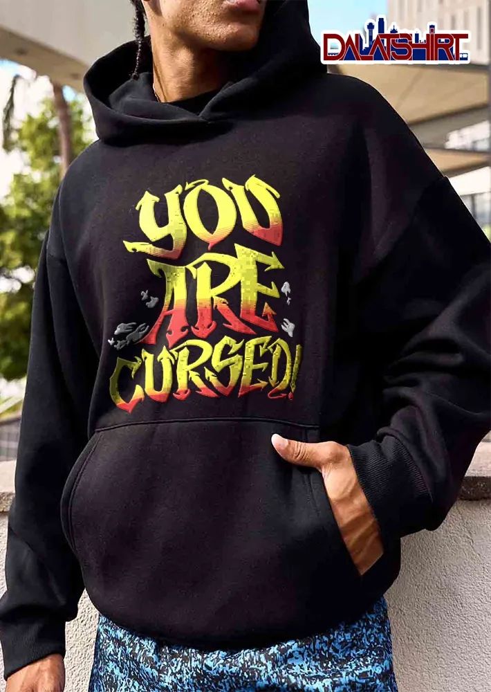 You Are Cursed Yellow Red Gradient Graffiti Text Flying Teeth shirt