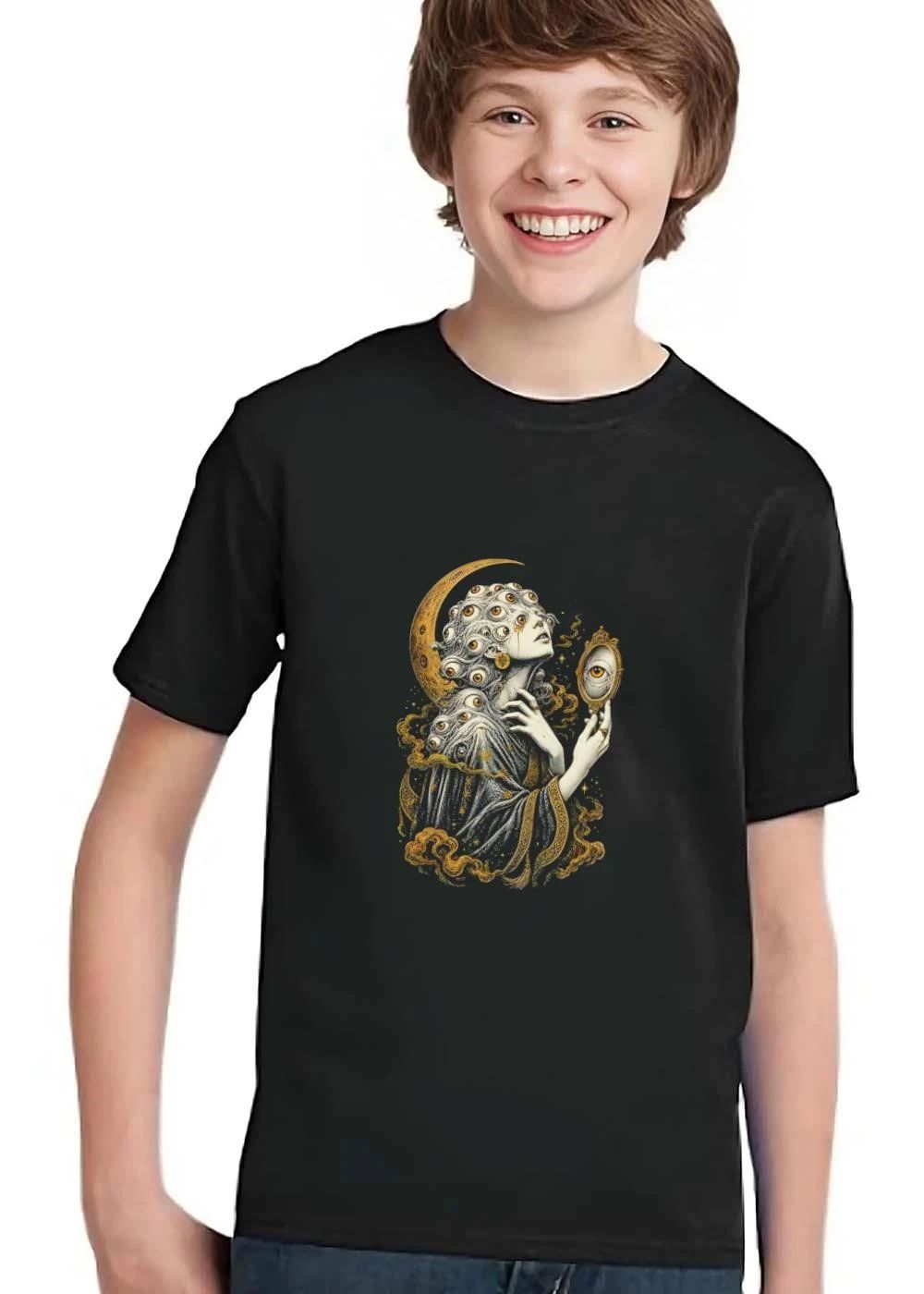 Gothic Surreal Many Eyed Woman Hand Mirror Crescent Moon shirt