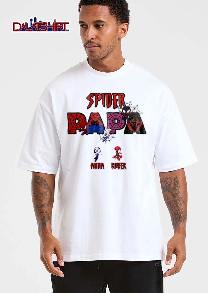 Spider Papa Anna Roger Chibi Superhero Characters Web Letters shirt