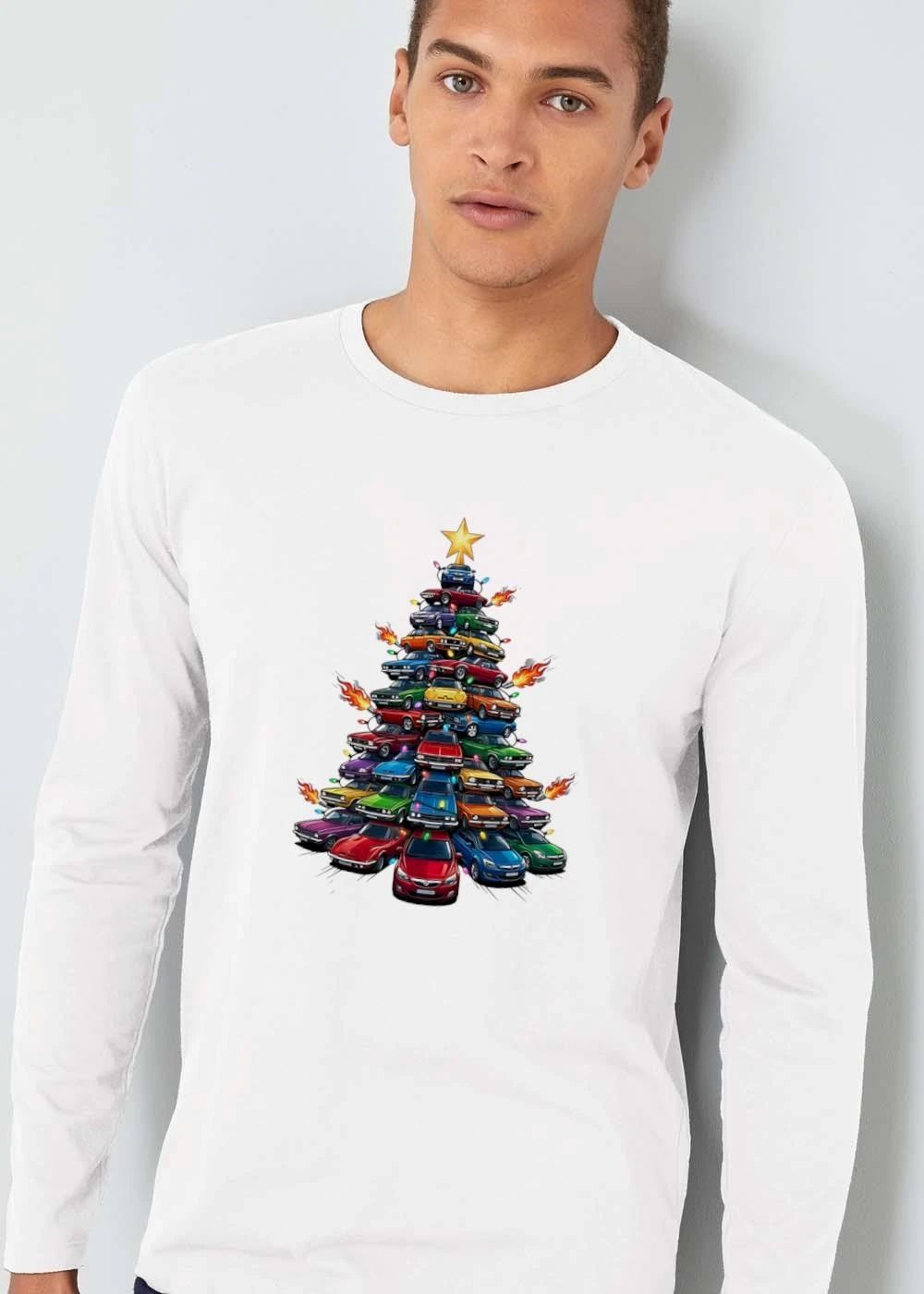 Opel Christmas Tree Stacked Colorful Cars Star Flames Exhaust Cartoon shirt