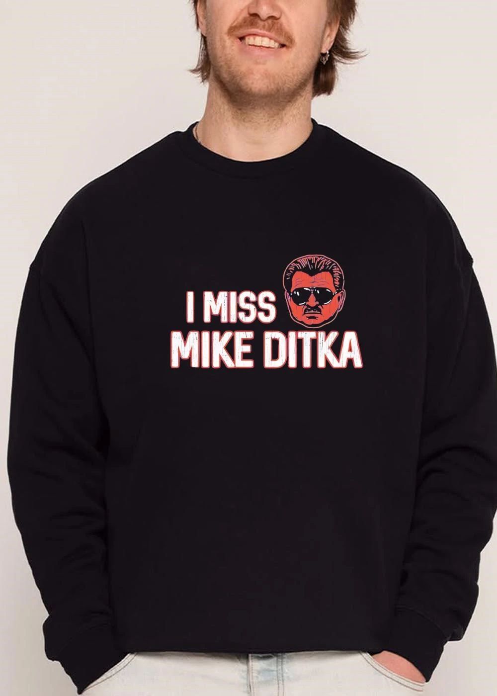 I Miss Mike Ditka Distressed Font Caricature Face Aviator Sunglasses Mustache shirt