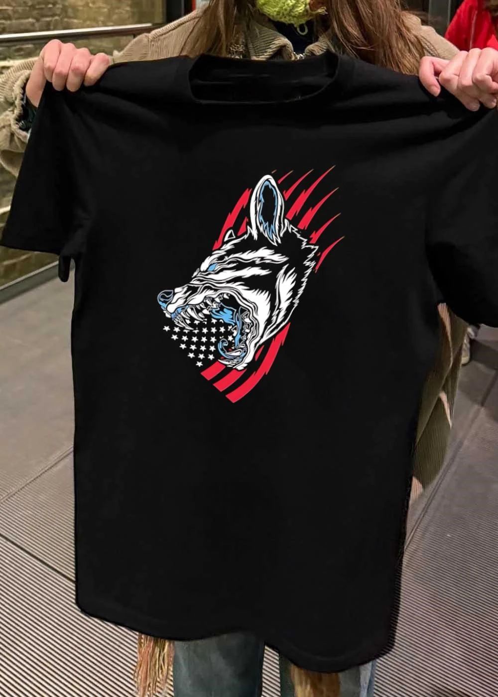 Wolf Snarling with Stars and Stripes T-Shirt