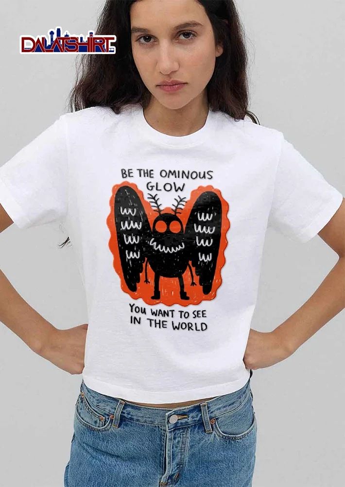 Be The Ominous Glow You Want To See In The World Cartoon Black Mothman Cryptid Orange Aura shirt