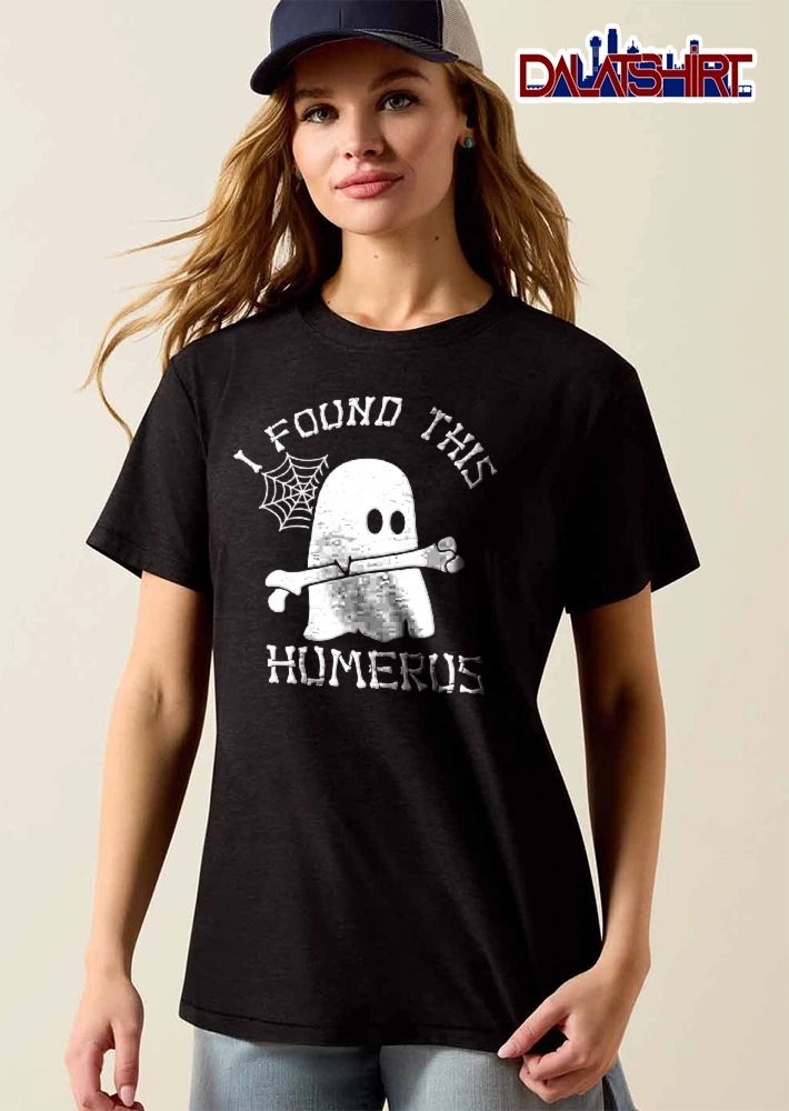 I Found This Humerus Cartoon Ghost Holding Bone Spiderweb shirt