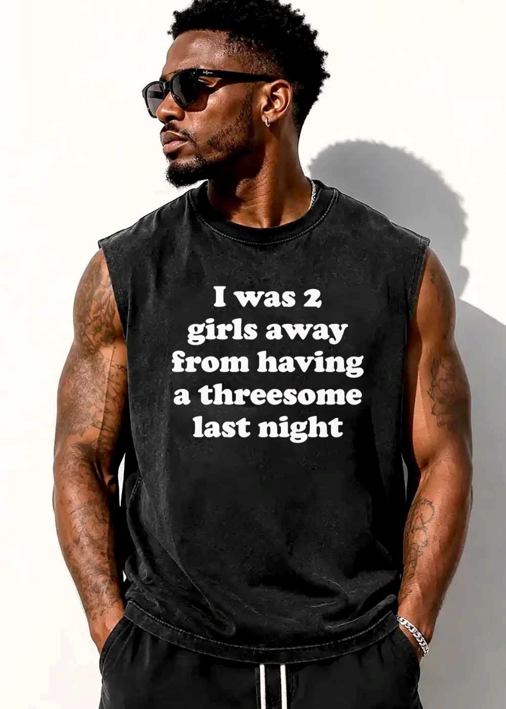 I Was 2 Girls Away From Having A Threesome Last Night White Beveled Text Typography shirt