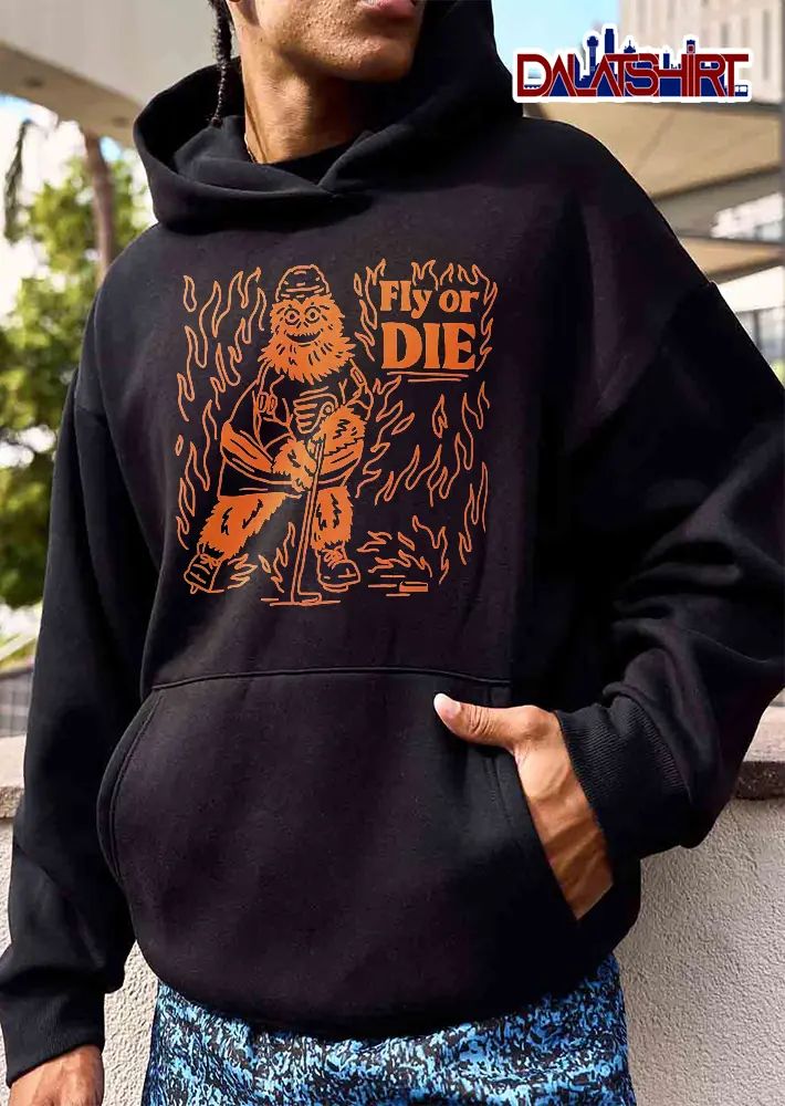 Philadelphia Flyers NHL Fly Or Die Gritty Mascot Hockey Stick Flames Line Art shirt