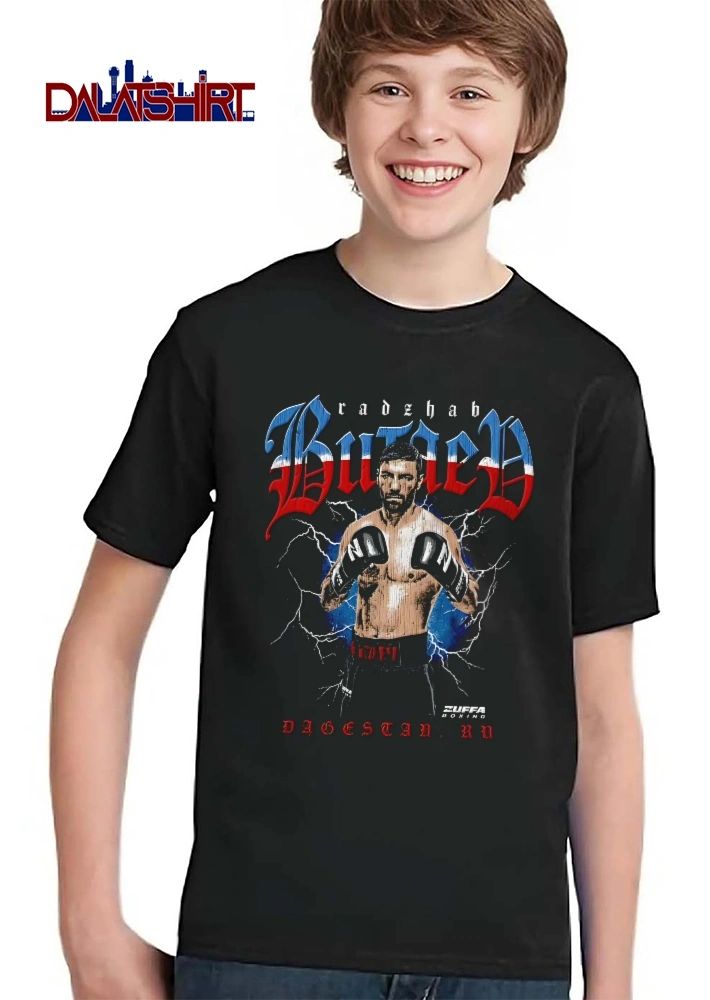 Zuffa Boxing Dagestan Ru Radzhab Butaev Boxer Posing Gloves Lightning Bolts Distressed shirt
