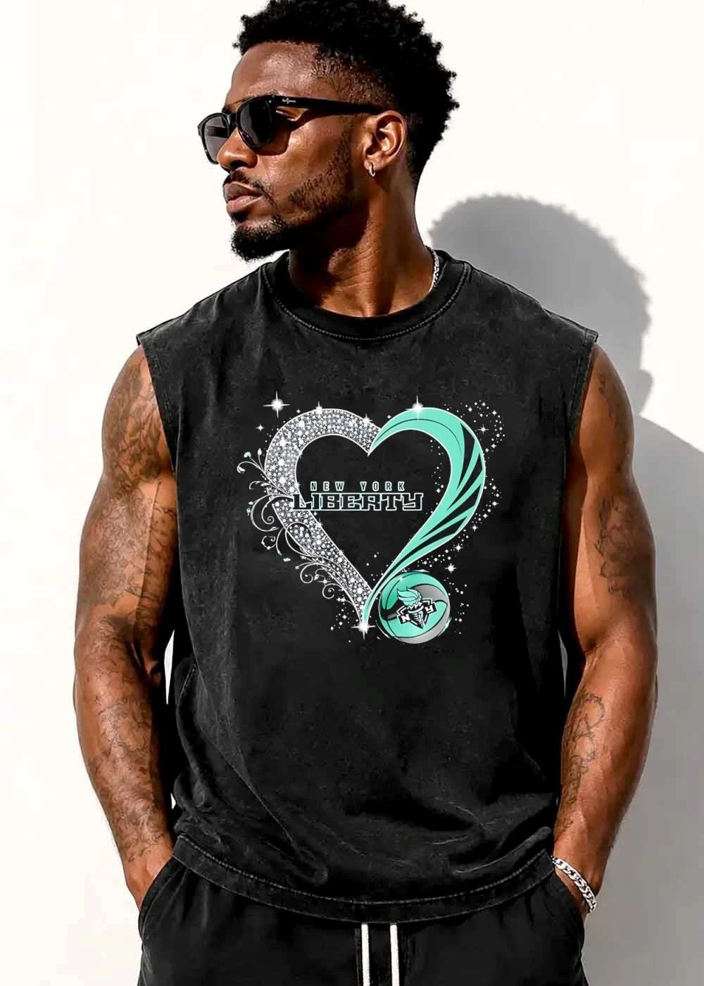 New York Liberty WNBA Rhinestone Heart Seafoam Swirl Basketball shirt