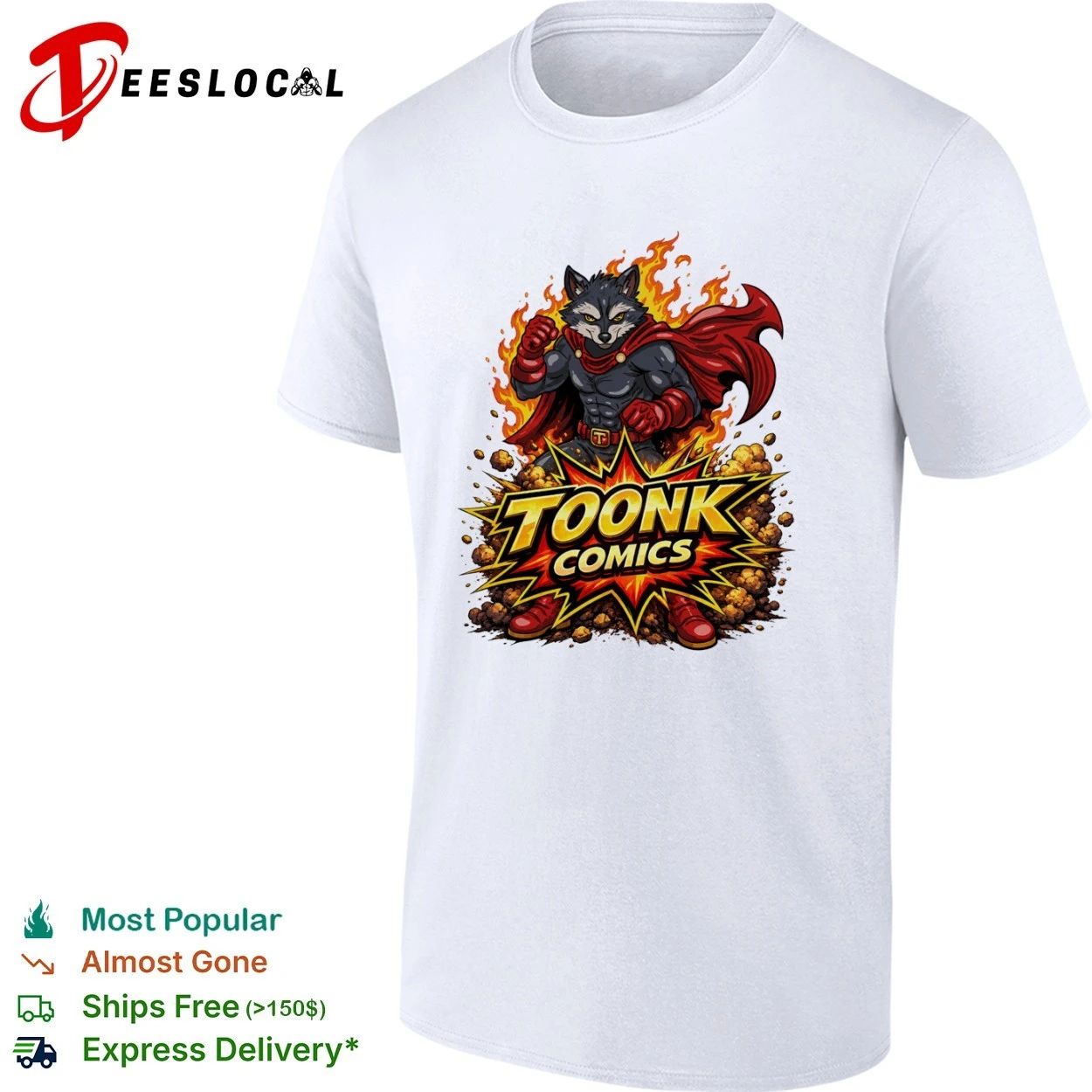 Toonk Comics Superhero Raccoon cartoon T-shirt