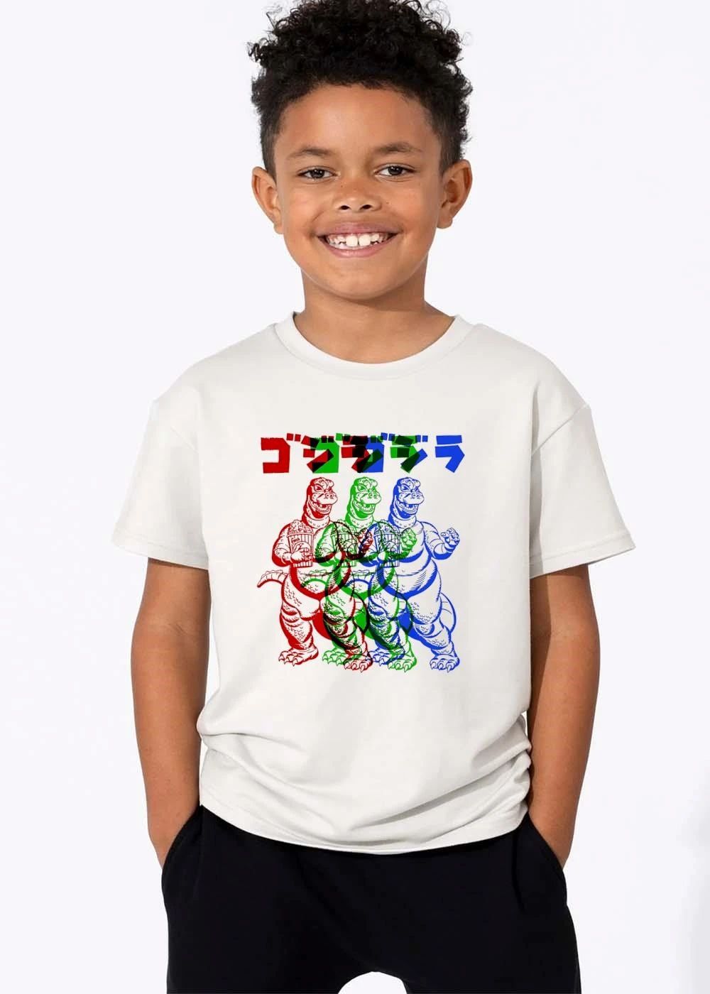 Godzilla Fresh Three Overlapping Monsters Eating Popcorn Cartoon shirt