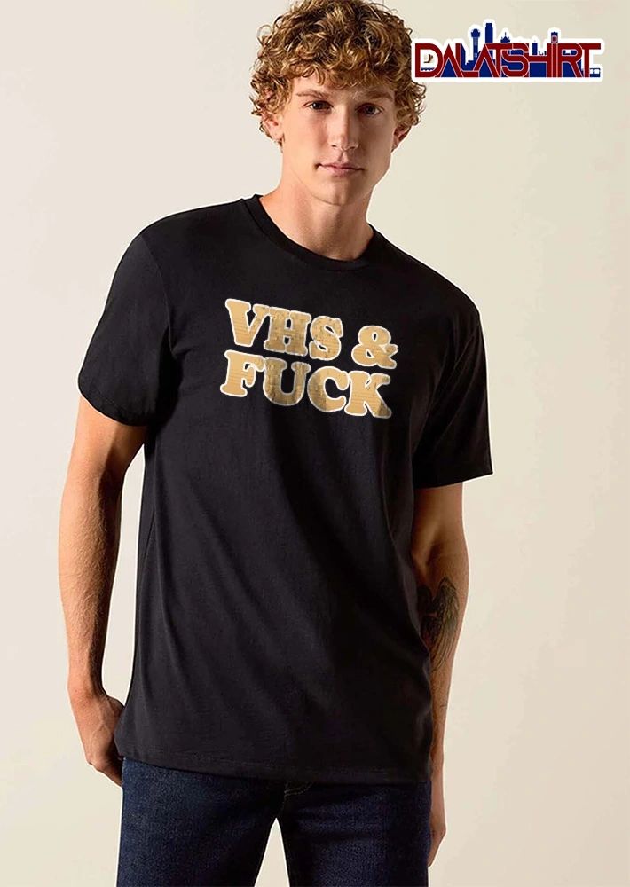 Vhs And Fuck Retro Bubbly Yellow Lettering Scanlines Black Background shirt