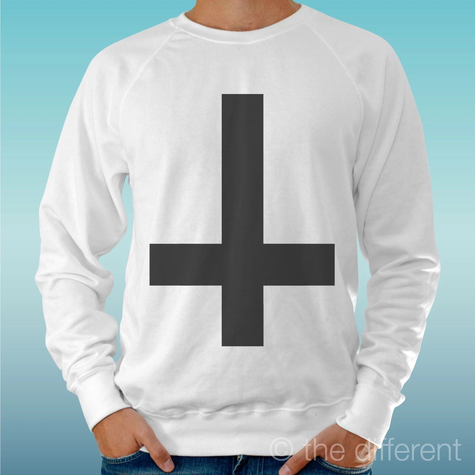 Felpa Man Light Sweater White " Crove Black Cross Black " Road To Happiness