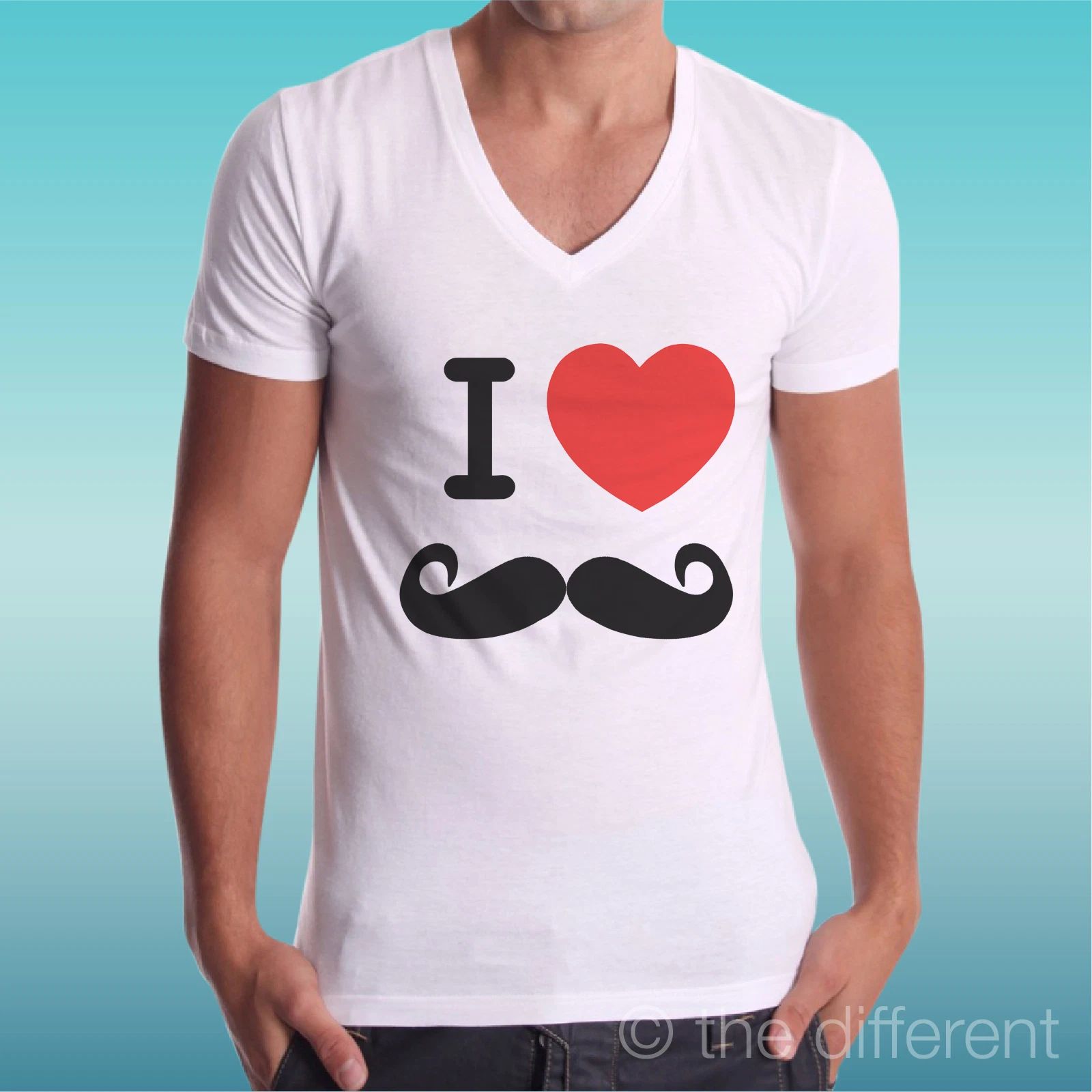 T-shirt Man V Neck " I Love Mustaches Hook " Gift Idea Road To Happiness