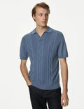 M&S Mens Cotton Short sleeved Knitted Collar Polo Top in Air Force Blue