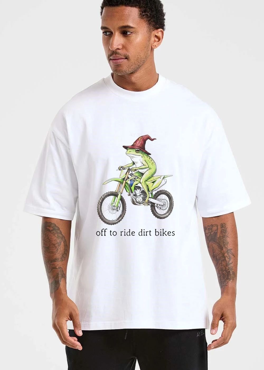 Off To Ride Dirt Bikes Green Frog Wizard Hat Motocross Cartoon shirt