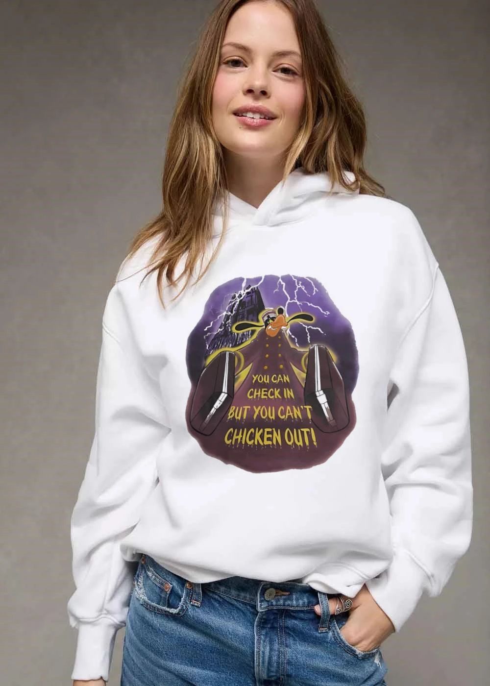 You Can Check In But Cant Chicken Out Cartoon Goofy Bellhop Suitcases Lightning shirt
