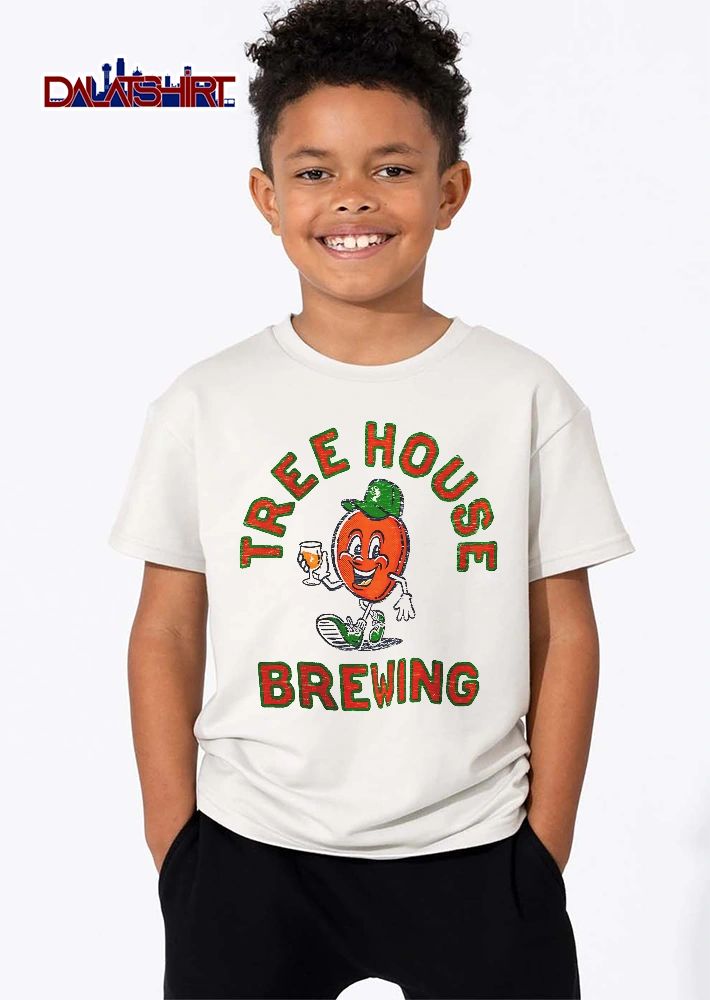 Tree House Brewing Cartoon Peach Mascot Walking Beer Glass Cap Sneakers Distressed Retro shirt