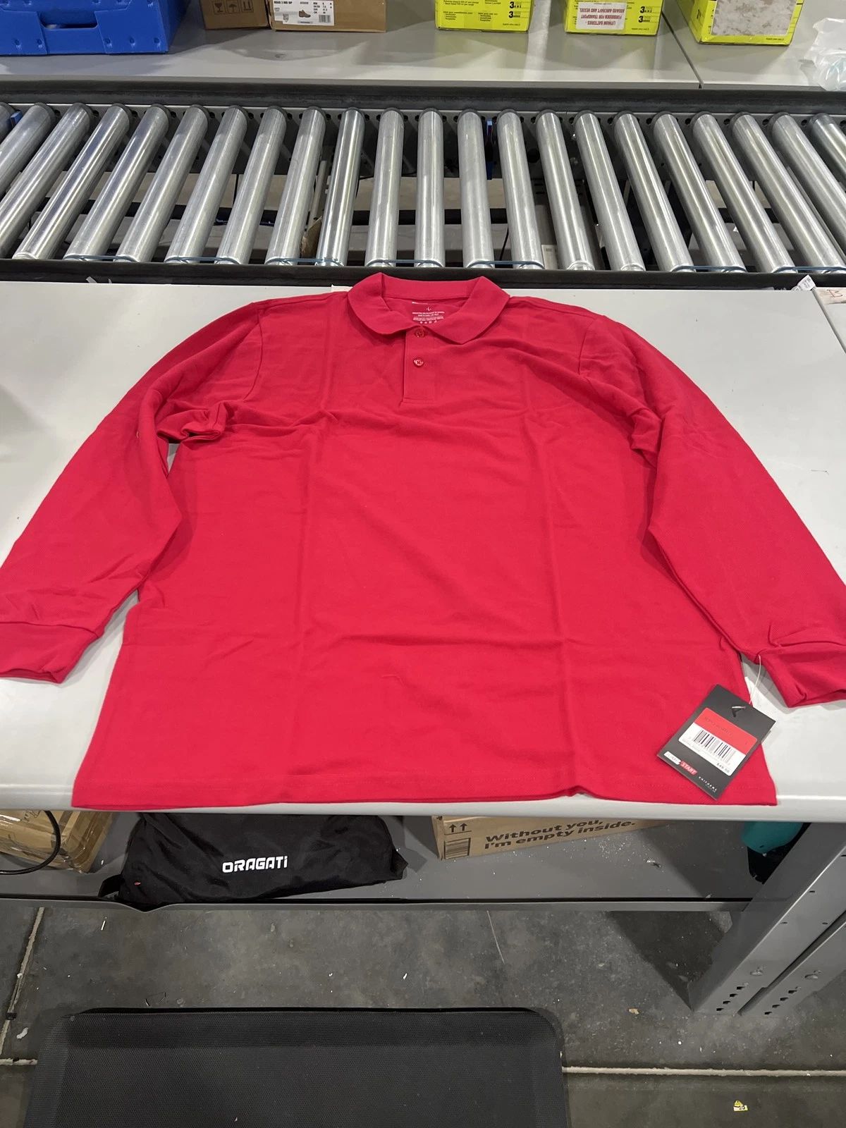JUMP START MEN'S MODERN FIT LONG SLEEVE POLO SHIRT - SIZE: L - RED