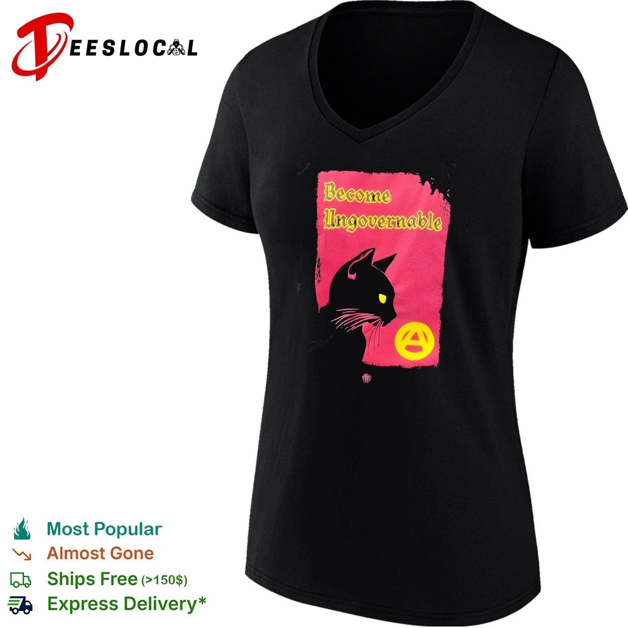 Become Ungovernable Black Cat Anarchy Symbol T-shirt