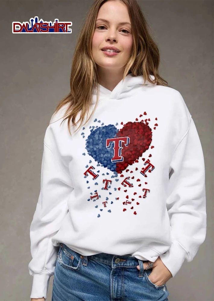 Texas Rangers MLB Red Blue Split Heart Falling Team Logos shirt