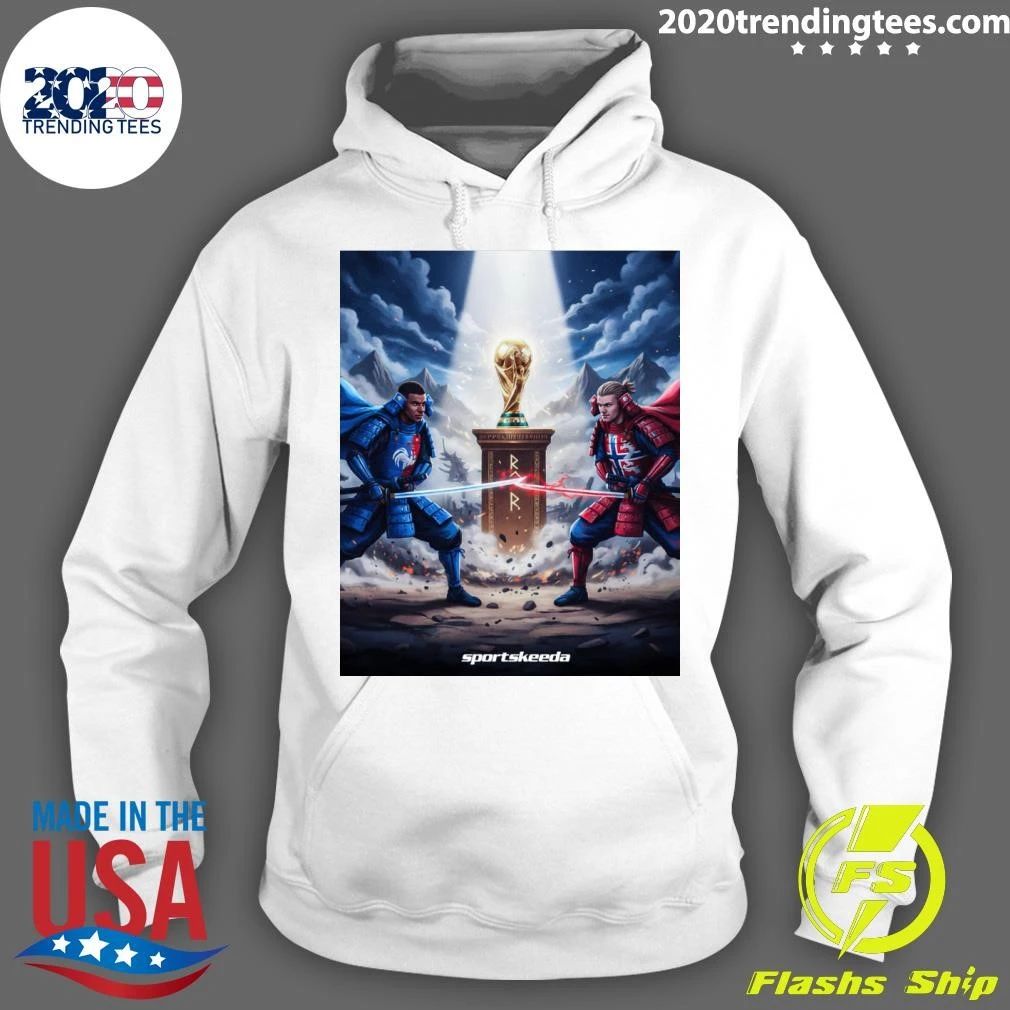 Kylian Mbappé and Erling Haaland Football Rivals Battle for the Championship Trophy Fantasy Artwork Shirt